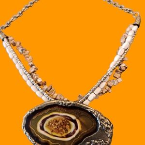 Handcrafted Artisan Lacquered Pendant Statement Necklace by Felicia New